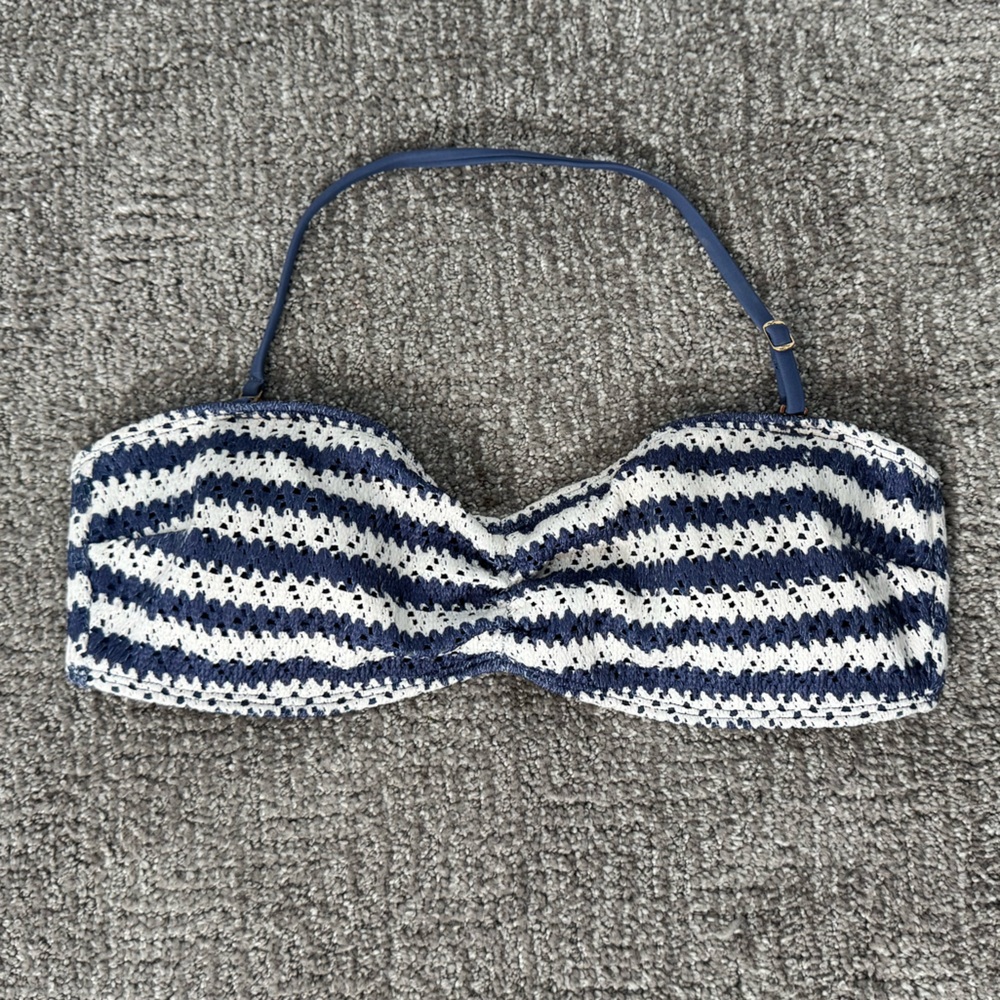 Hollister Navy & White Crochet Bandeau Bikini Top